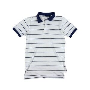 Vintage Strider Polo Shirt Men's Small White Navy Striped Short Sleeve Preppy